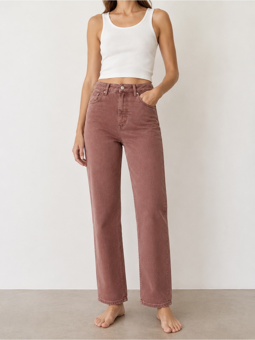 Zara High-Rise Straight Leg Jeans in Dusty Rose